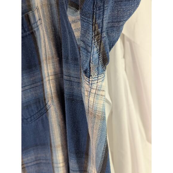 Lee Blue/Ivory Plaid Cotton Button Up Long Sleeve 1 Pocket Vintage Size Large - Picture 7 of 12